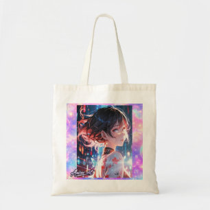 Japanese Cyberpunk Anime Girl Poster Neon City トートバッグ