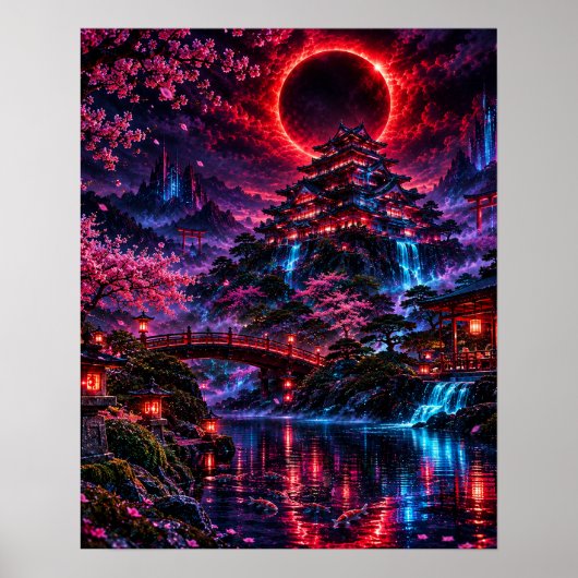 Japanese Cyberpunk Castle Poster ポスター (正面)