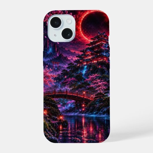 Japanese Cyberpunk Castle Poster iPhone 15ケース (裏面)