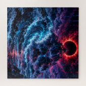 Japanese Cyberpunk Mountain Wave Eclipse Poster ジグソーパズル (横)