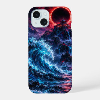 Japanese Cyberpunk Mountain Wave Eclipse Poster iPhone 15ケース