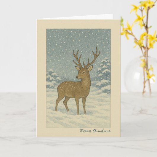 Japanese Deer - Christmas Card カード (黄色い花)