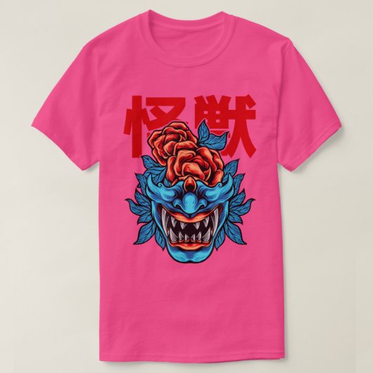 Japanese Demon Samurai Oni Face Mask Glitch  Tシャツ (デザイン正面)