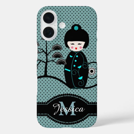 Japanese Doll Polka Dot Personalised Case-Mate iPhoneケース (裏面)