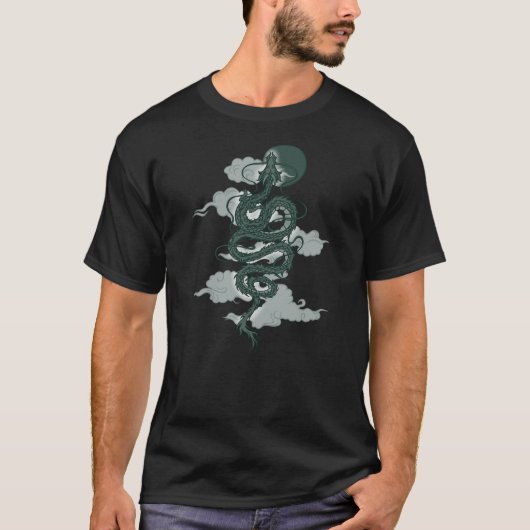 Japanese Dragon Clouds and Sun Japan Aesthetic Gra Tシャツ (正面)