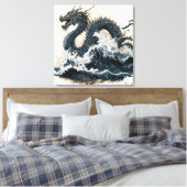 Japanese dragon, Katsushika Hokusai style キャンバスプリント (インサイチュ (寝室))