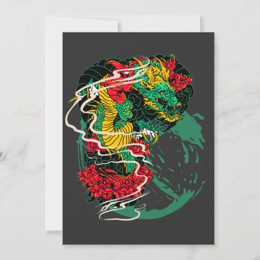 Japanese Dragon Peony Traditional Tattoo Art シーズンカード (正面)