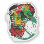 Japanese Dragon Peony Traditional Tattoo Art シール (正面)