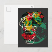 Japanese Dragon Peony Traditional Tattoo Art ポストカード (正面/裏面)