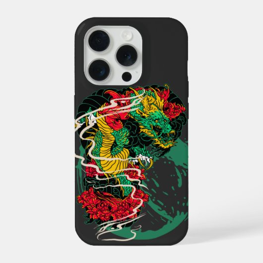 Japanese Dragon Peony Traditional Tattoo Art iPhoneケース (裏面)