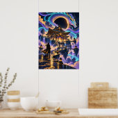 Japanese Dragon Samurai Fantasy Temple Poster ポスター (キッチン)