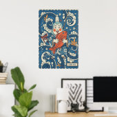 Japanese Ebisu Wall Art Smiling God with Fish and ポスター (ホームオフィス)