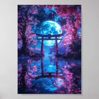 Japanese Enchanted Moonlit Torii ポスター