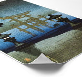 Japanese Evening Rain Art Woodblock Ukiyo-E ポスター (角)