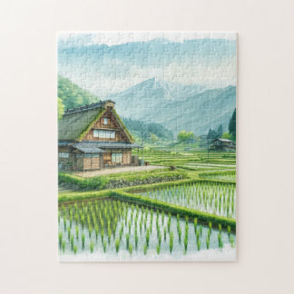 Japanese Farmhouse and Rice Fields – Rural Puzzle ジグソーパズル
