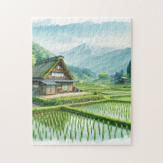 Japanese Farmhouse and Rice Fields – Rural Puzzle ジグソーパズル (縦)