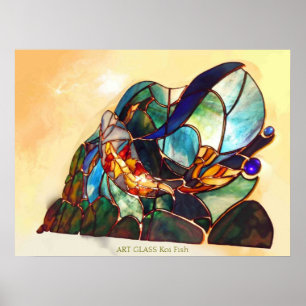 Japanese Fine Art Koi Fish Design Poster ポスター
