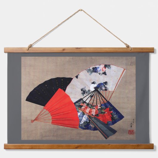 Japanese Five Fans, Hokusai, Ukiyoe 吊り下げ型タペストリー (正面)