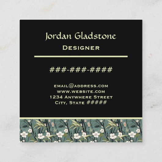 Japanese Floral Bamboo Sage Green Black Template  スクエア名刺 (裏面)