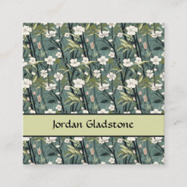 Japanese Floral Bamboo Sage Green Black Template  スクエア名刺