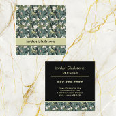 Japanese Floral Bamboo Sage Green Black Template  スクエア名刺