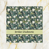 Japanese Floral Bamboo Sage Green Black Template  スクエア名刺