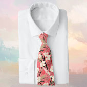 Japanese Floral Blossoms in White on Pink Burgundy ネクタイ