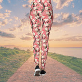 Japanese Floral Blossoms in White on Pink Burgundy レギンス