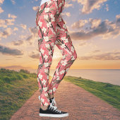 Japanese Floral Blossoms in White on Pink Burgundy レギンス