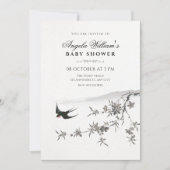 Japanese floral branch bird baby shower 招待状 (正面)