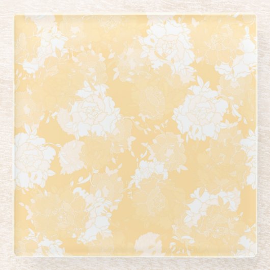 Japanese floral orange patterns ガラスコースター (正面)