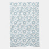 Japanese Floral Pattern in Soft Blue and White キッチンタオル (縦)