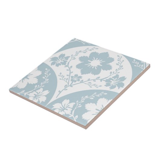 Japanese Floral Pattern in Soft Blue and White タイル (側面)