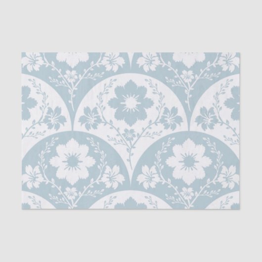 Japanese Floral Pattern in Soft Blue and White 薄葉紙 (正面)