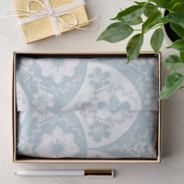 Japanese Floral Pattern in Soft Blue and White 薄葉紙