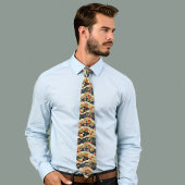 Japanese Floral Print in Orange Cream n Dark Teal ネクタイ