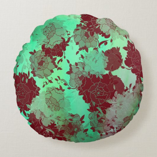 Japanese floral red patterns. ラウンドクッション (正面)