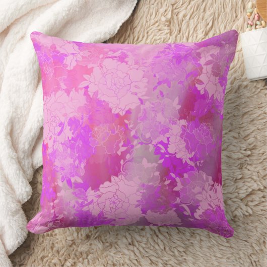 Japanese flowers pink patterns クッション (ブランケット)