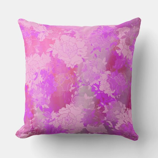 Japanese flowers pink patterns クッション (正面)
