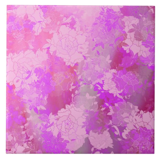 Japanese flowers pink patterns タイル (正面)