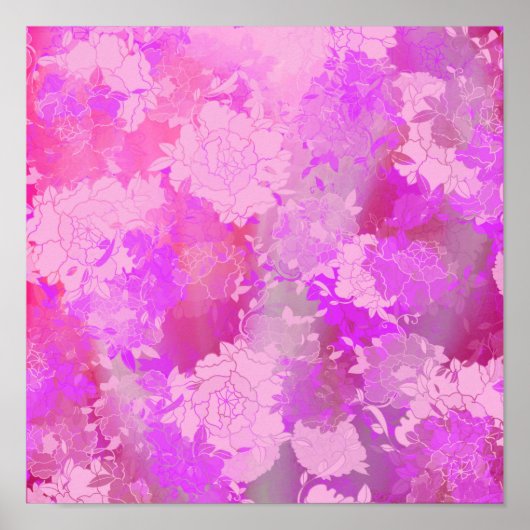 Japanese flowers pink patterns ポスター (正面)