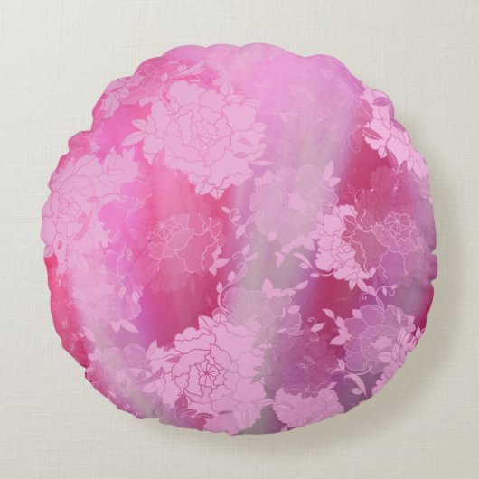 Japanese flowers pink patterns ラウンドクッション (正面)