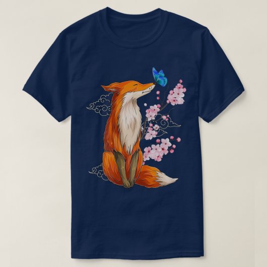Japanese Fox Cherry blossom Flower sakura trees Ka Tシャツ (デザイン正面)