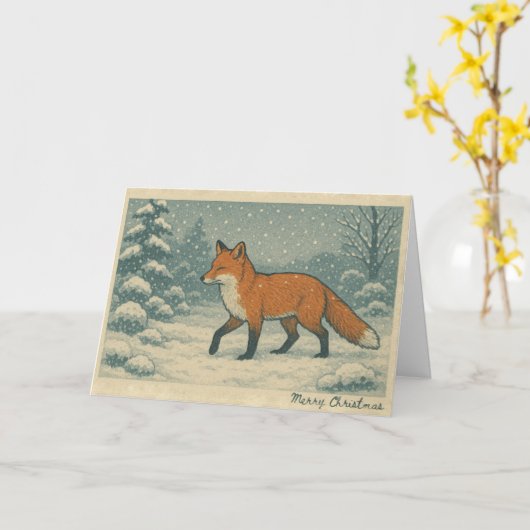 Japanese Fox - Christmas Card カード (黄色い花)