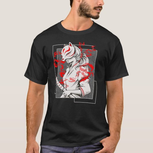 Japanese Fox Mask Aesthetic Kitsune Inari Anime On Tシャツ (正面)