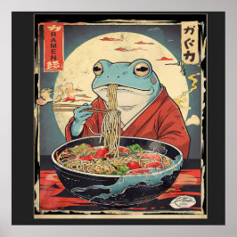 Japanese Frog Eating Ramen  for funny food lovers ポスター