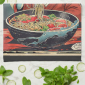 Japanese Frog Ramen Ukiyo-e Aesthetic Gift キッチンタオル (折り畳み)