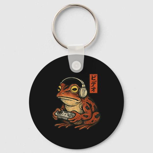 Japanese Gamer Frog Art Men Women Boys Funny Vinta キーホルダー (正面)