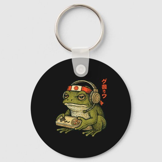 Japanese Gamer Frog Art Men Women Boys Funny Vinta キーホルダー (正面)