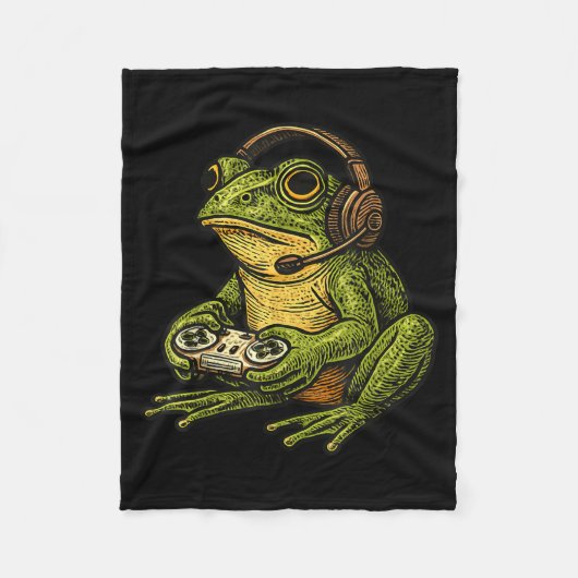 Japanese Gamer Frog Art Men Women Boys Funny Vinta フリースブランケット (正面)